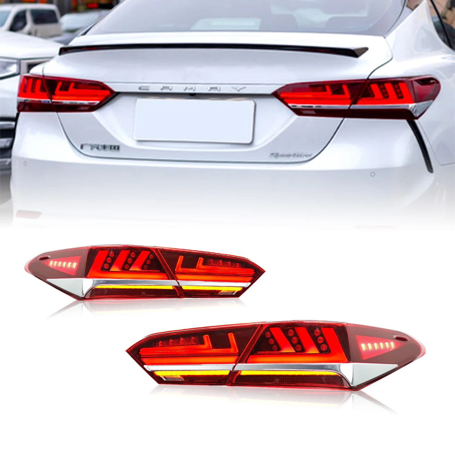 HCMOTIONZ Tail Lights Assembly For 2018 2019 2020 2021 Toyota Camry Sequential Signal LED Rear Lamps With Start Up Animation DRL