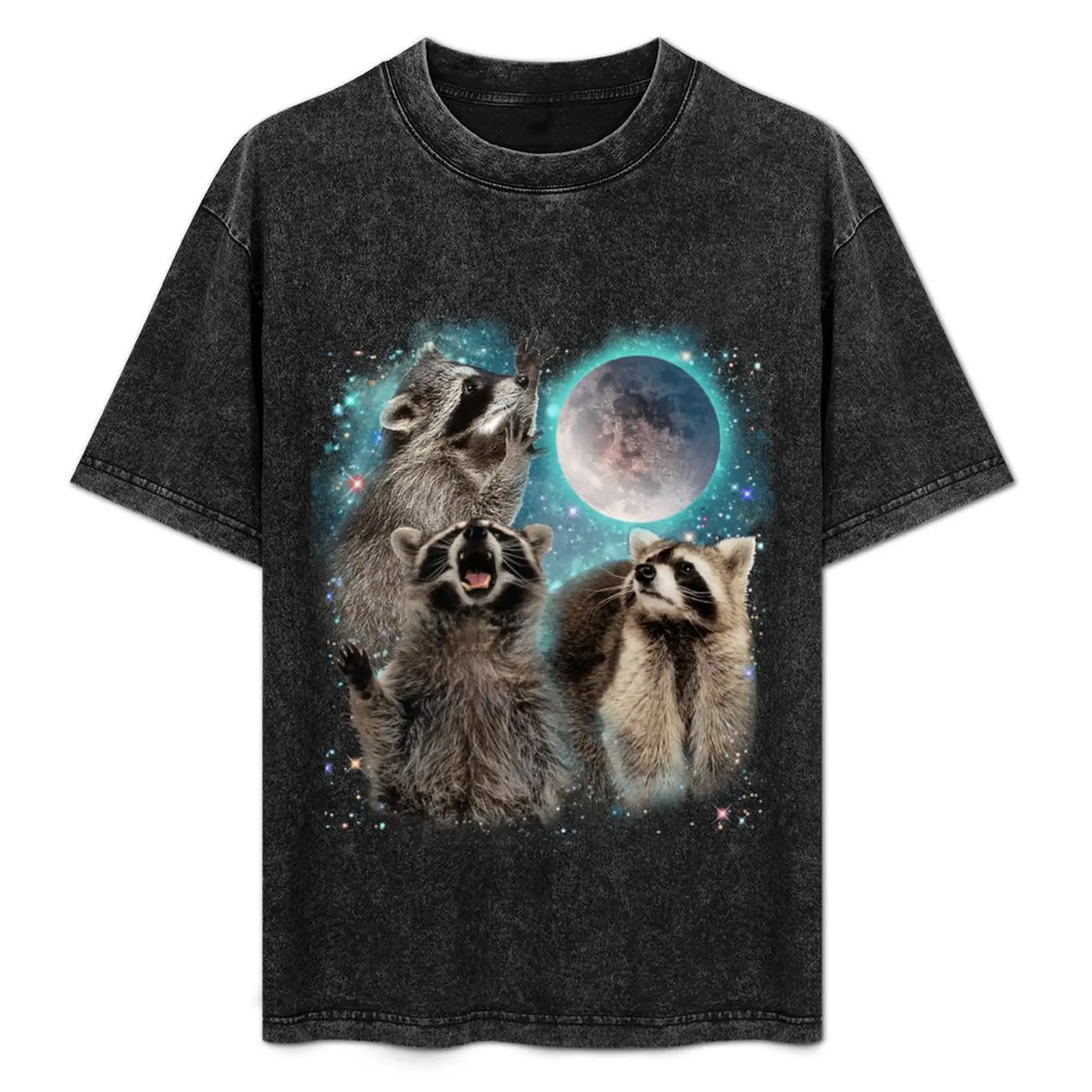 

3 Racoon Moon Howling Raccoon Head Funny T-Shirt baggy shirts cute clothes mens t shirt graphic