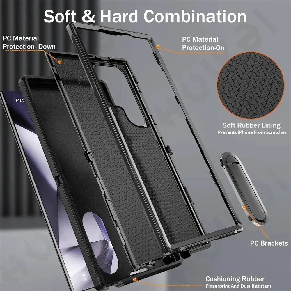 Case For Samsung Galaxy S25 S24 S23 Ultra Plus S22 A16 A54 A53 A14 A53 4G 5G Heavy Duty Rugged Protective with Kickstand Cover
