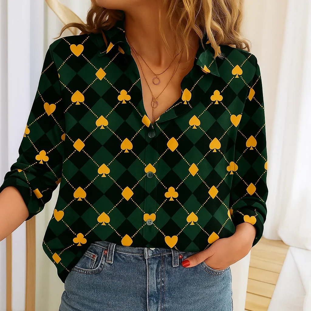 المرأة بوكر نمط طويلة الأكمام س الرقبة قميص موضة جديدة شخصية بلوزة عادية الخريف الشتاء قميص الإناث بلايز الربيع