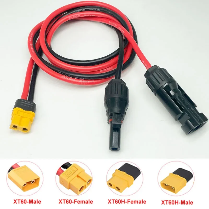 Solar to XT60 Male/Female Cable 1m~20m Solar Connector to XT60 Adapter 10AWG 12AWG Silicone Cable for Solar Power Equipment