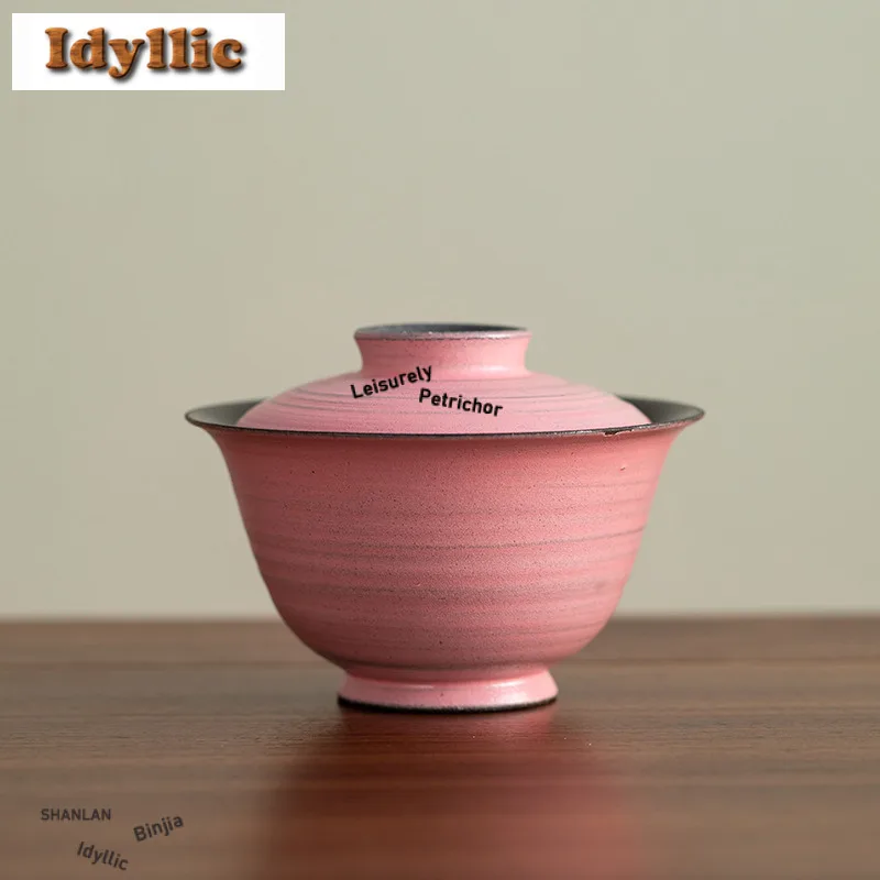 

120 мл грубая керамика, розовый Гайвань, ретро чайная подставка, чайная миска с крышкой, комплект для приготовления чая, миска для напитков, принадлежности, украшение, подарок
