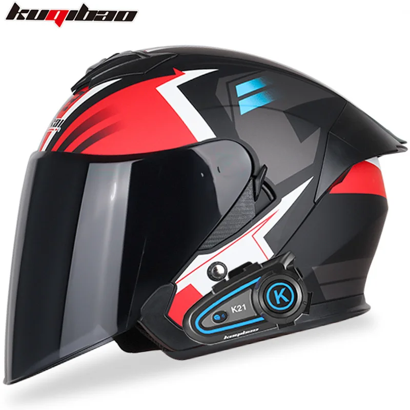 

Kuqibao Double Lens Motorcycle Bluetooth Helmet Motorcycle Helmet Half Helmet Four Seasons Universal Half Cover Casco Moto