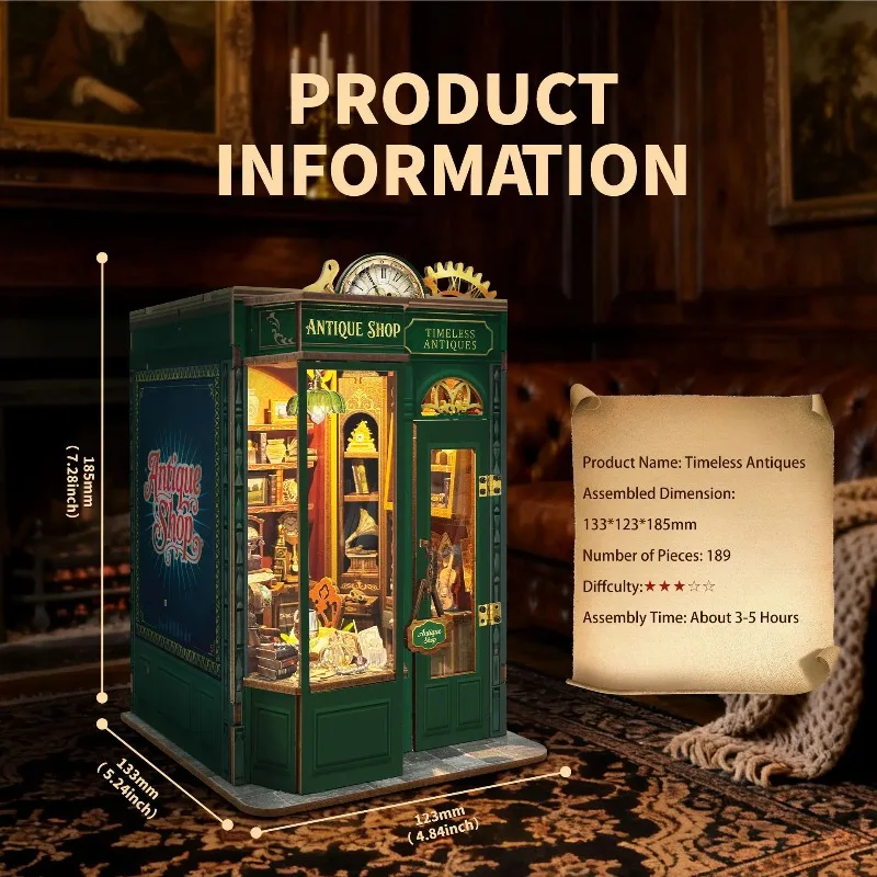 DIY Book Nook Timeless Antiques 3D Wooden Puzzle Miniature Dollhouse Handmade Model Kit Home Decor Birthday Gift For Adults Toys