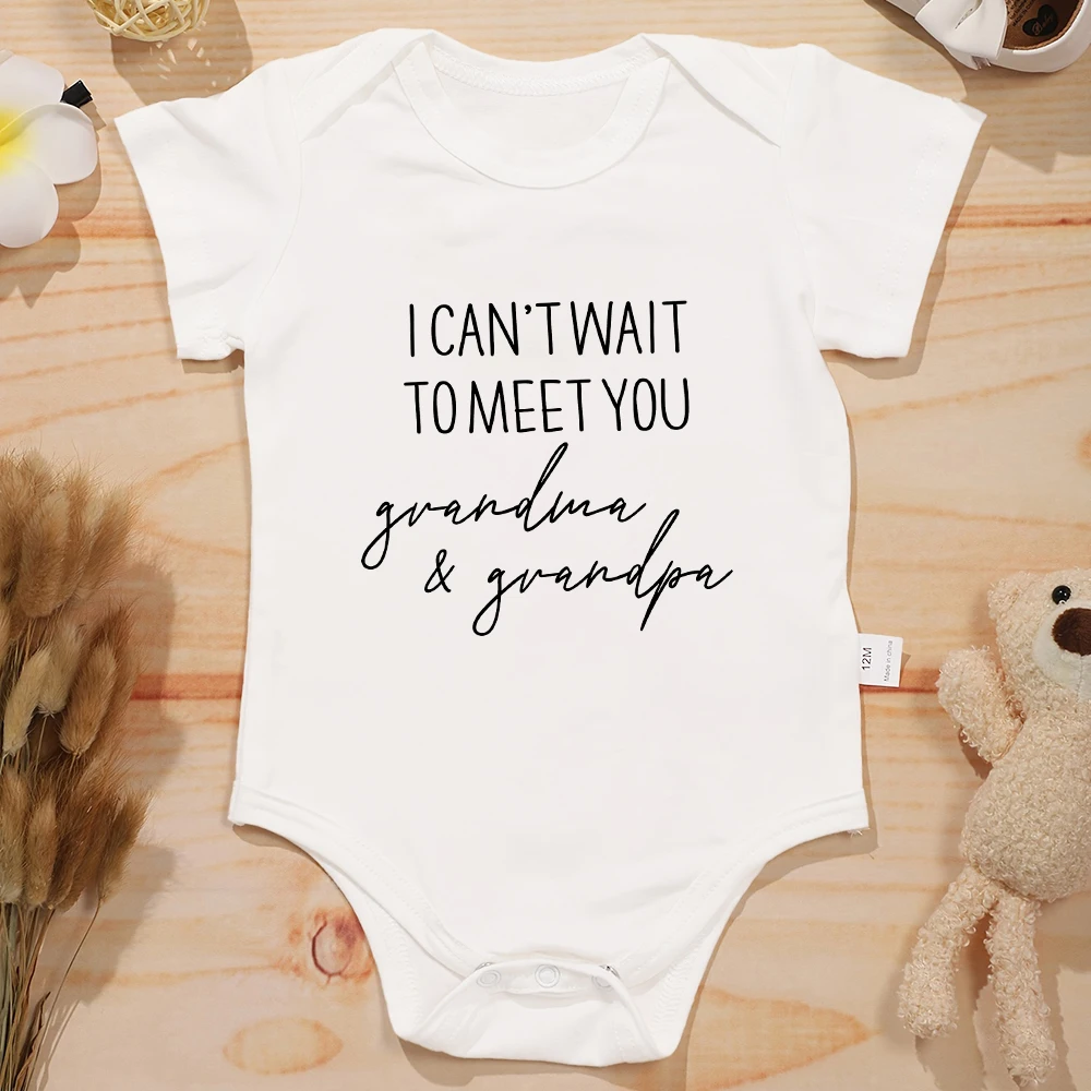 I Can\'t Wait To Meet You Grandma & Grandpa Newborn Baby Boy Girl Clothes Pregnancy Announcement Cotton Infant Onesie Fine Gift