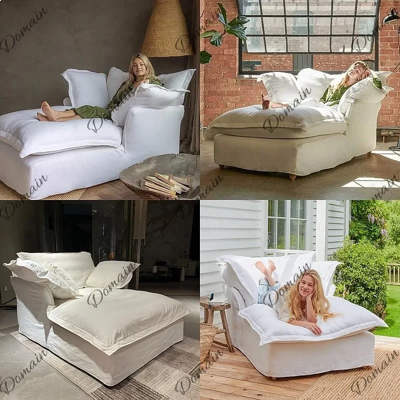 PL Japanese-style linen fabric sofa, fully dismantled and washed, straight row, white chaise longue, lazy and can sleep F