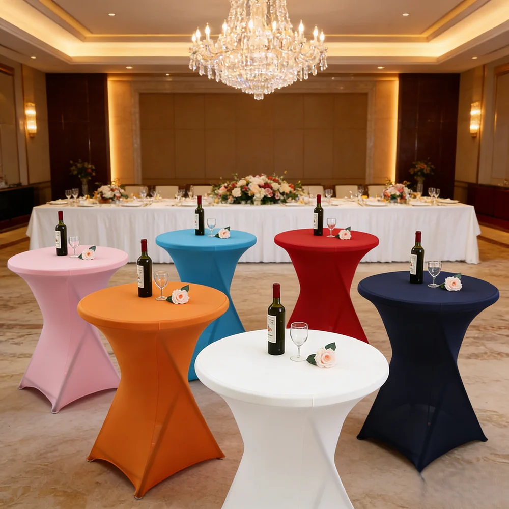 Wedding Birthday Party Decoration Cocktail Spandex Table Covers Round Cloth High Bar Banquet Hotel  Show Solid Colour