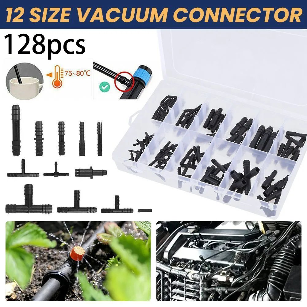 

128pcs Hose Connector Assortment Reducer Set Straight T Piece Connector Spray Hose Quick Coupler Watering Equipment