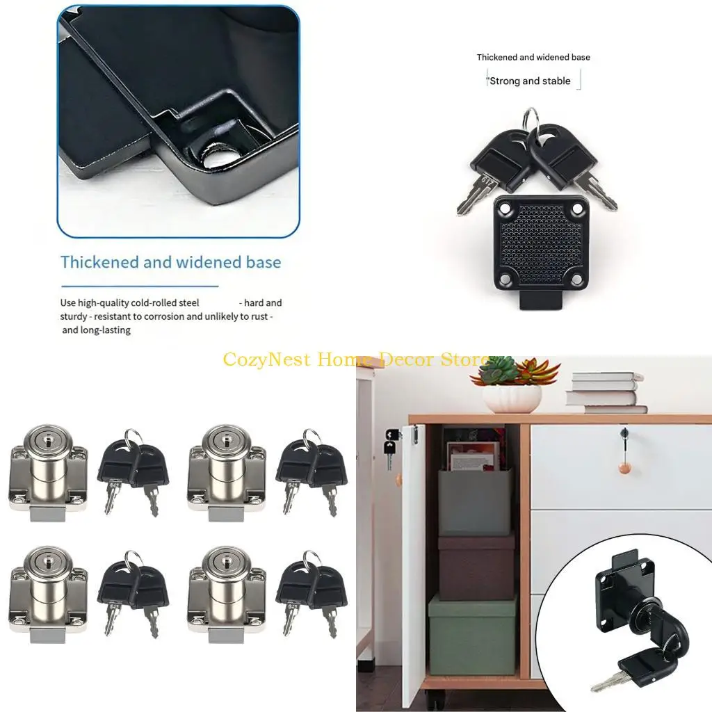92MF 4Pcs Security Cabinet Lock with Key Cupboard Lock Heavy Duty Cabinet Lock Furniture Hardware for Wardrobe Locker