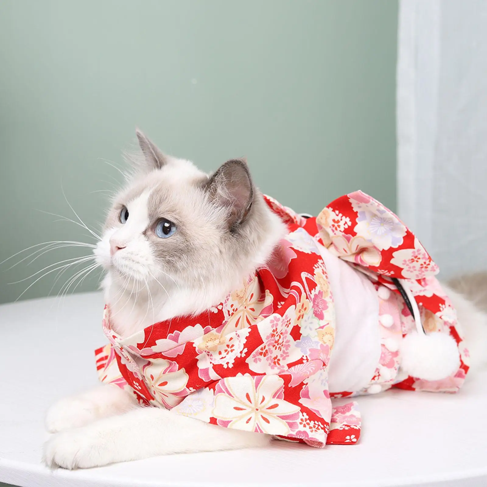 Cat Kimono Dress Autumn and Winter Cute Pet Dress Cat Costume Flower Pattern Clothes for Kitten Puppy Pet Supplies