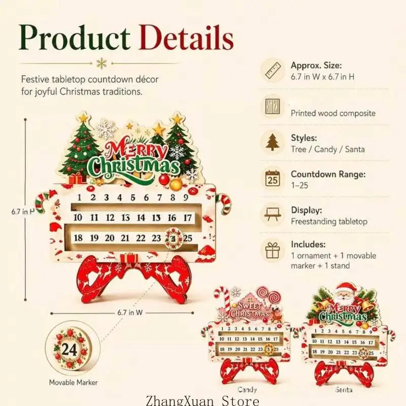 Feiertags-Adventskalender, Holz-Adventskalender für Tischdekoration, 3 x – Detail 6