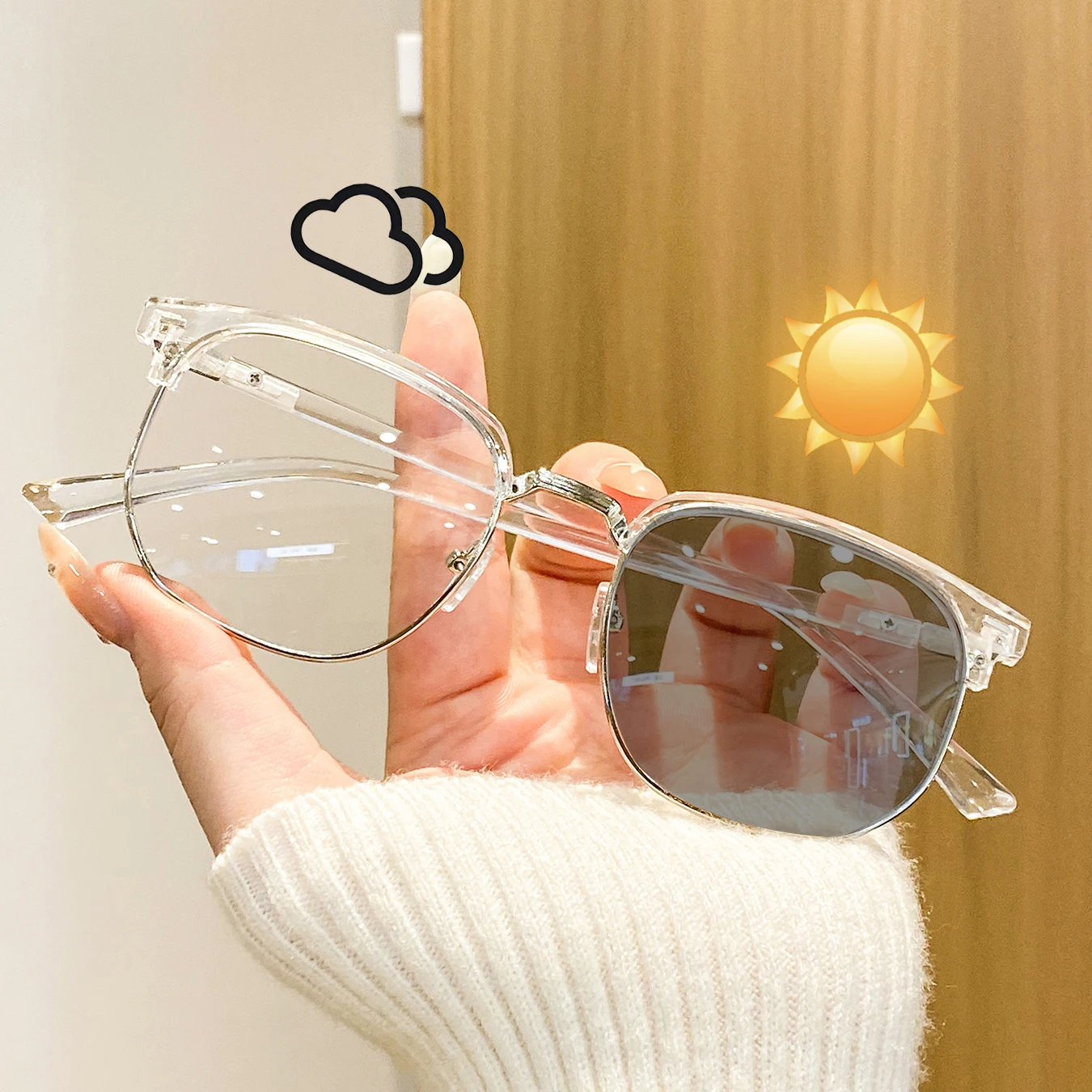 1 Pair of Women's Square-Frame Metal Simple Photochromic Glasses, Fresh and Translucent, Gentle and Stylish, Versatile and Fashionable Women's Glasses, Suitable for Outdoor Travel, Road Trips, and Shopping