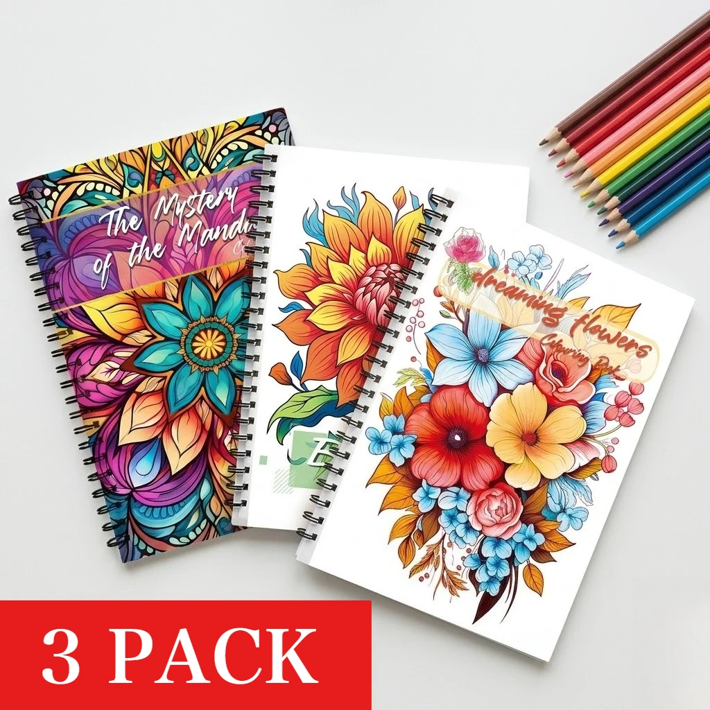 Ensemble de 3 livres de coloriage pour adultes - Design unique sur chaque page - Livres d'art de haute qualité, combinant l'art-thérapie et la formation à la pleine conscience