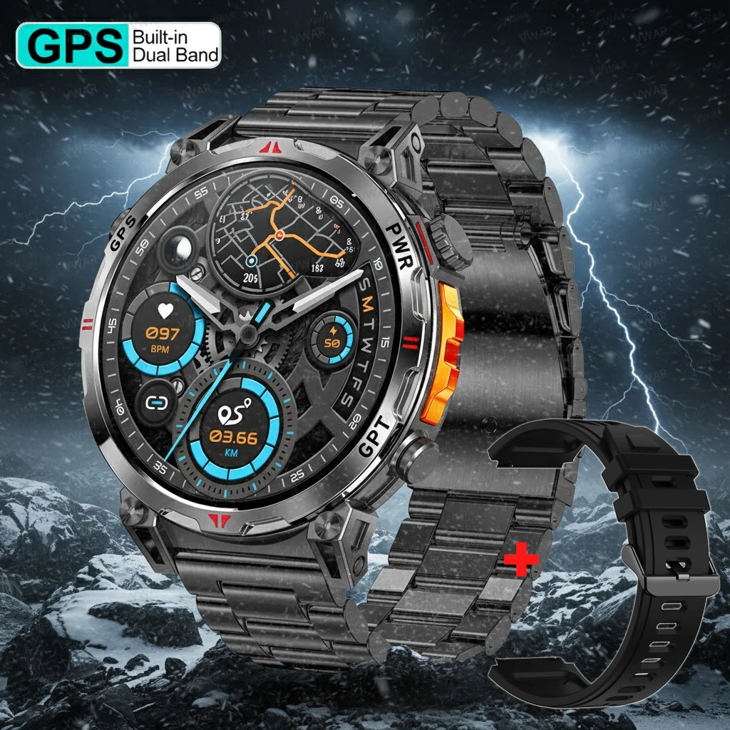 

2026 New T-Rex 3 Pro Military GPS Smart Watch Built-in Dual-Band GNSS Compass 1.56inch AMOLED Screen 5ATM Waterproof SmartWatch