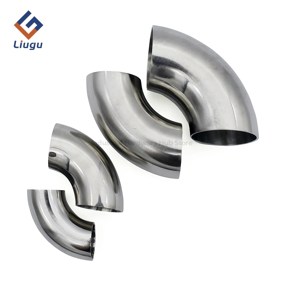 SS304 SS316 Sanitary 90° Weld Elbow, Mirror Polished Welded Pipe Elbow Fitting for Food Grade Sanitary Fluid Pipeline 38mm-102mm