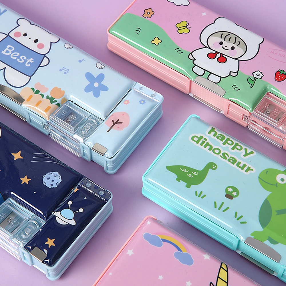 Cartoon Stationery Box with Pencil Sharpener Plastic Pencil Case School Storage Box Kid Cute Pen Case Student Pencil Box Gifts