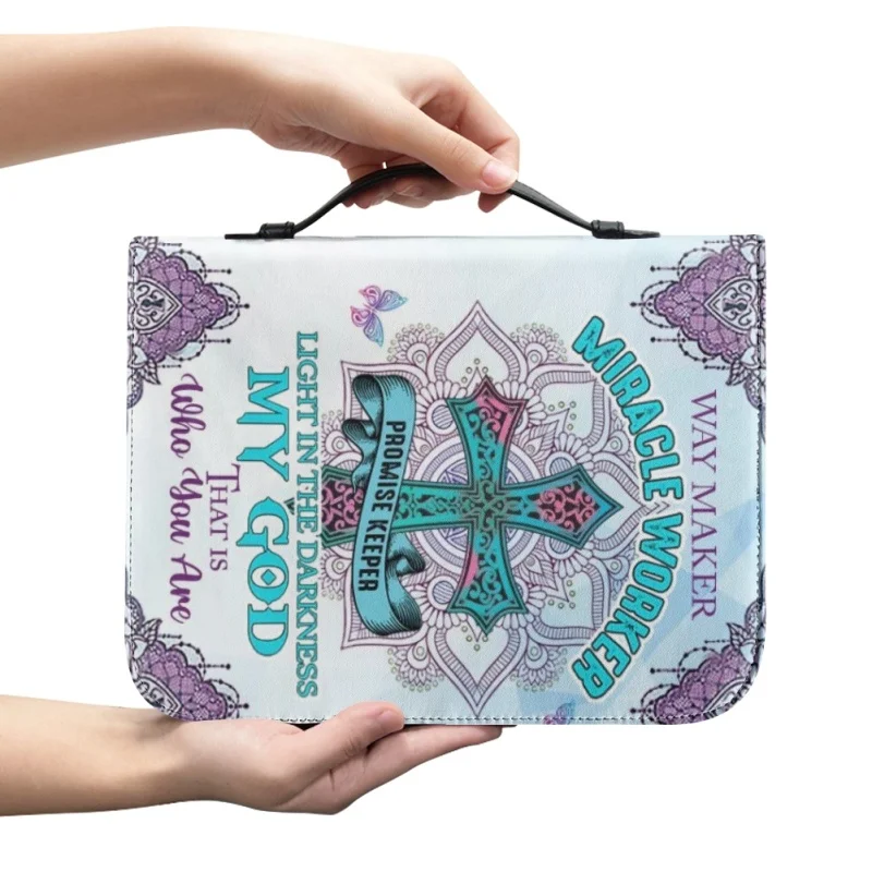 Bolso de cuero clásico con estampado de la Biblia para mujer, bolso con asa y cremallera, cubierta personalizada para la Biblia, bolsas de almacenamiento