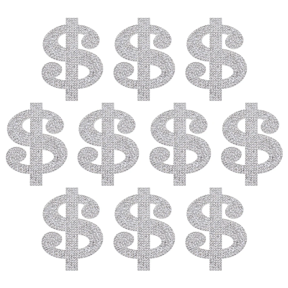 10PCS Dollar Silver Rhinestone Decal 2.2x3.15 Inch Self-Adhesive Dollar Sticker Versatile Car Laptop Cup DIY Crafts Decor