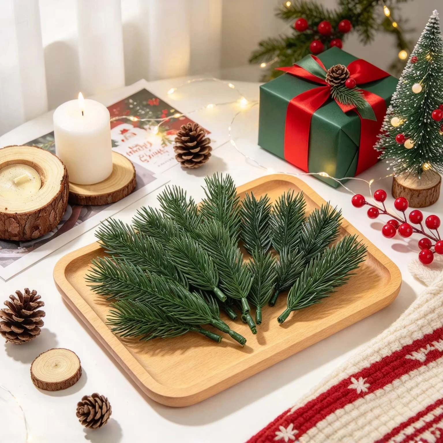 150/300pcs Artificial Plants Plastic Pine Snowflake Christmas Accessory Outdoor Wedding Home Table Vase Scrapbook DIY Decoration