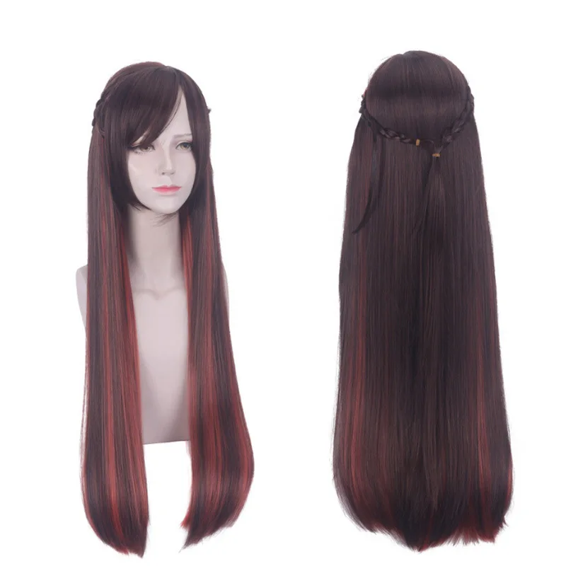 Peruca aluguel namorada miharu suwa marrom a laranja-vermelho gradiente trançado penteado peruca cosplay