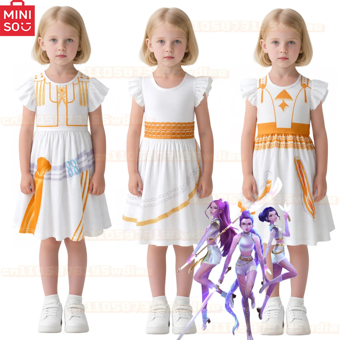 

MINISO New KPop Demon Hunters Huntrix Kids Cosplay Costume Flying Sleeve Princess Dress Girls Halloween Carnival Party Dress Up