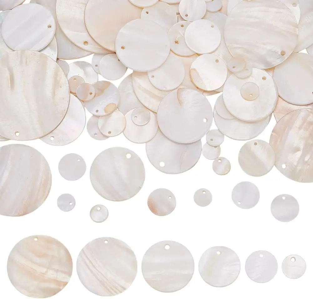 

Flat Round Sea Shell Pendants Seashell Color 10~50x1.5~3mm Hole: 1~3mm 100pcs/set