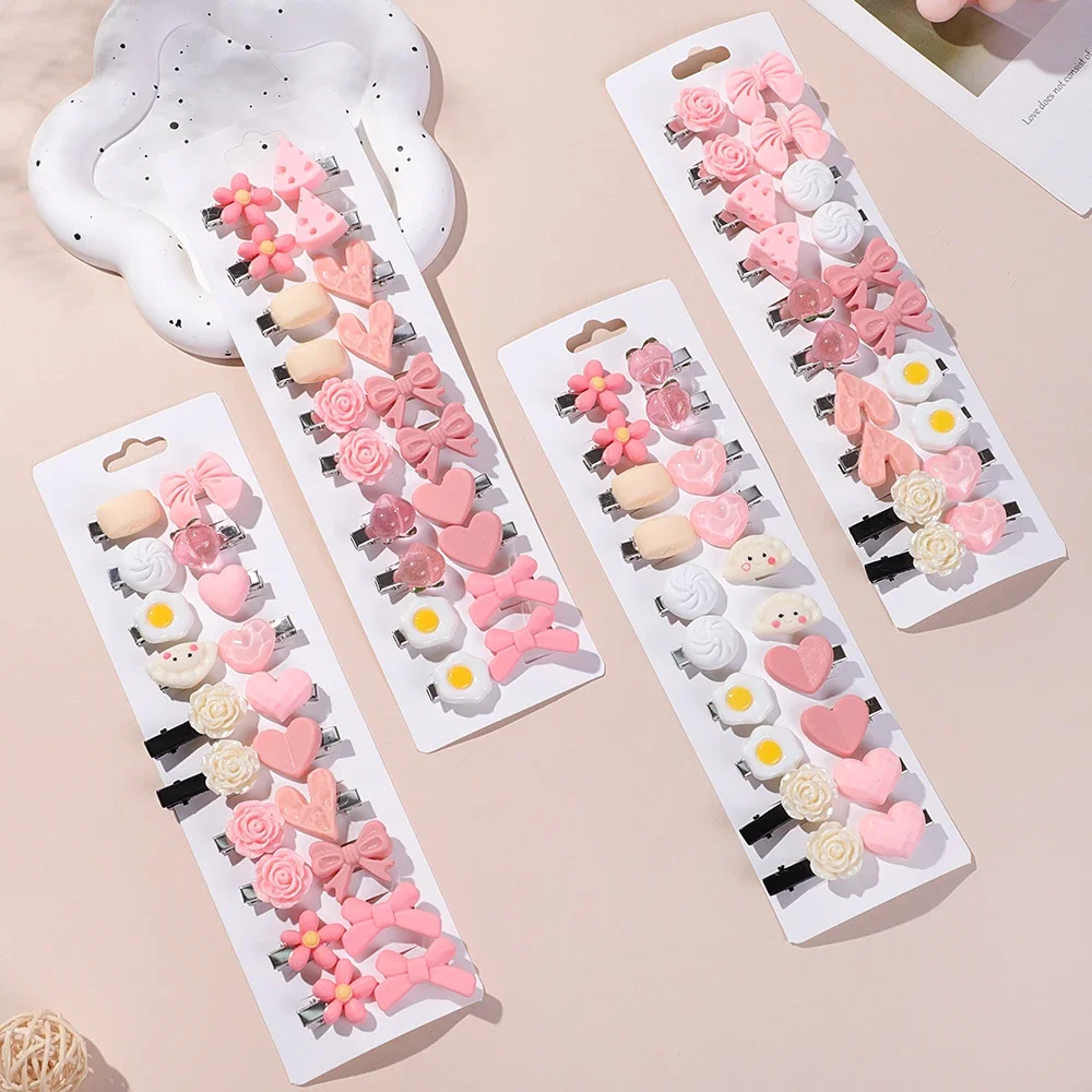 20Pcs/Set Pink Clips Hair Bangs Hairclip for Kids Hair Accessories Cartoon Sweet Candy Hairpins Pretty Baby Girl Headwear Gift