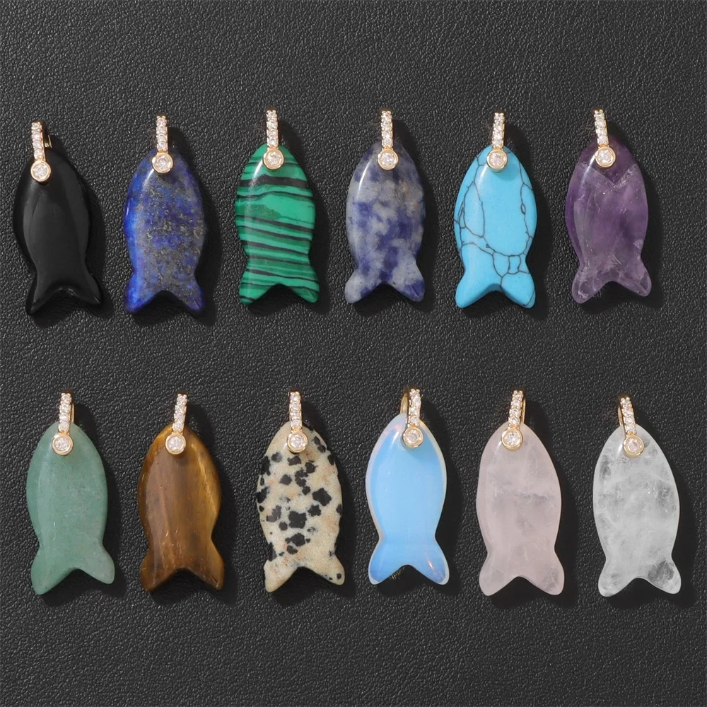 10pcs Fish Shape Natural Amethyst Beads Pendants Fashion Rose Quartz Turquoise for Jewelry Making DIY Necklace Accessries