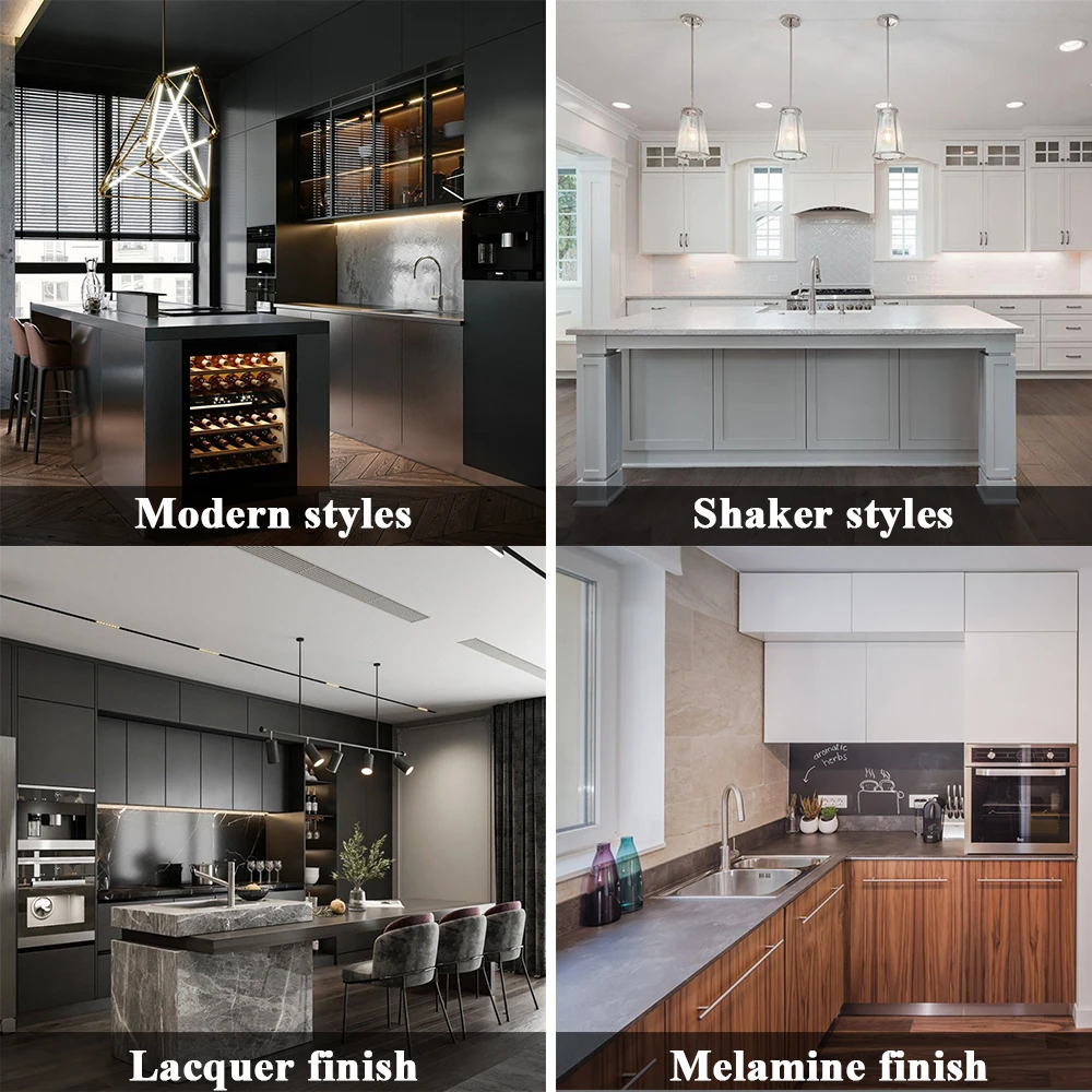 أثاث المطبخ المصنوع حسب الطلب على شكل حرف U، مجموعة خزانة المطبخ الحديثة ذات الجدار الكامل من الميلامين