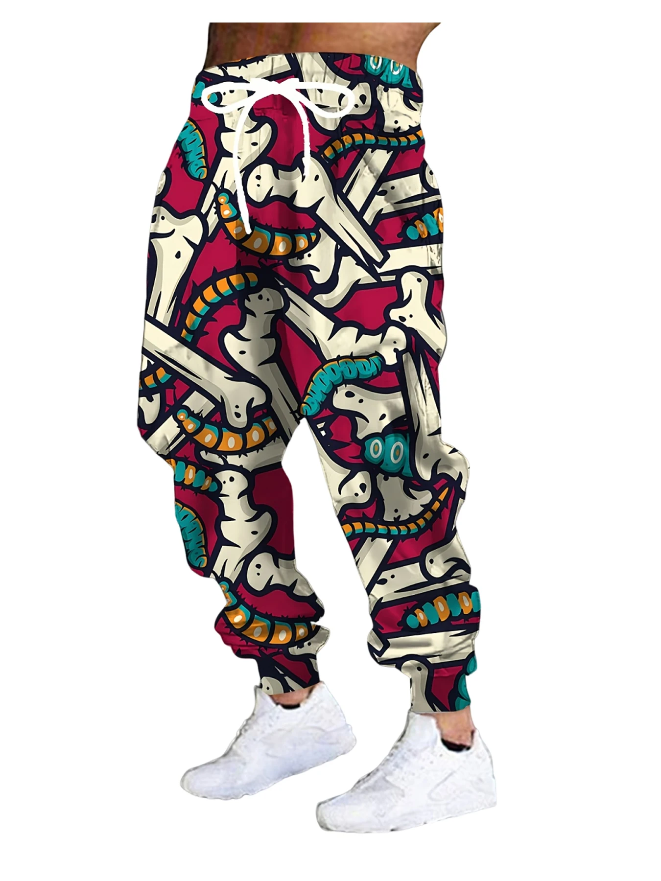 

New Men's 3D Bone Print Casual Pants Outdoor Breathable Pants Stylish Drawstring Streetwear Trousers Mens Cuffed Pants