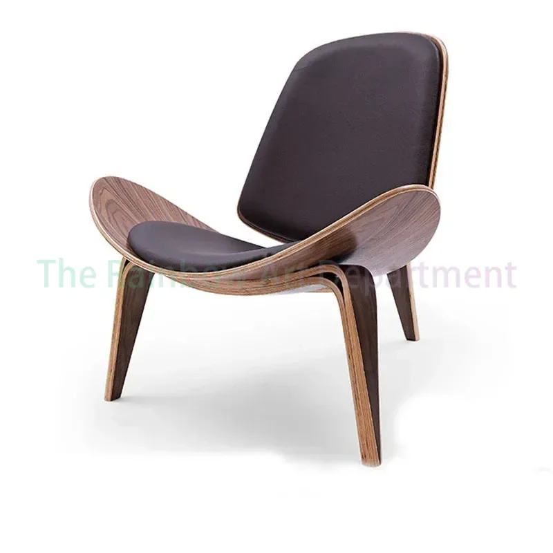 Modern Nordic Style Three-Legged Shell Chair Ash Plywood Fabric Upholstery Living Room Chair Furniture Modern Lounge Shell Chair