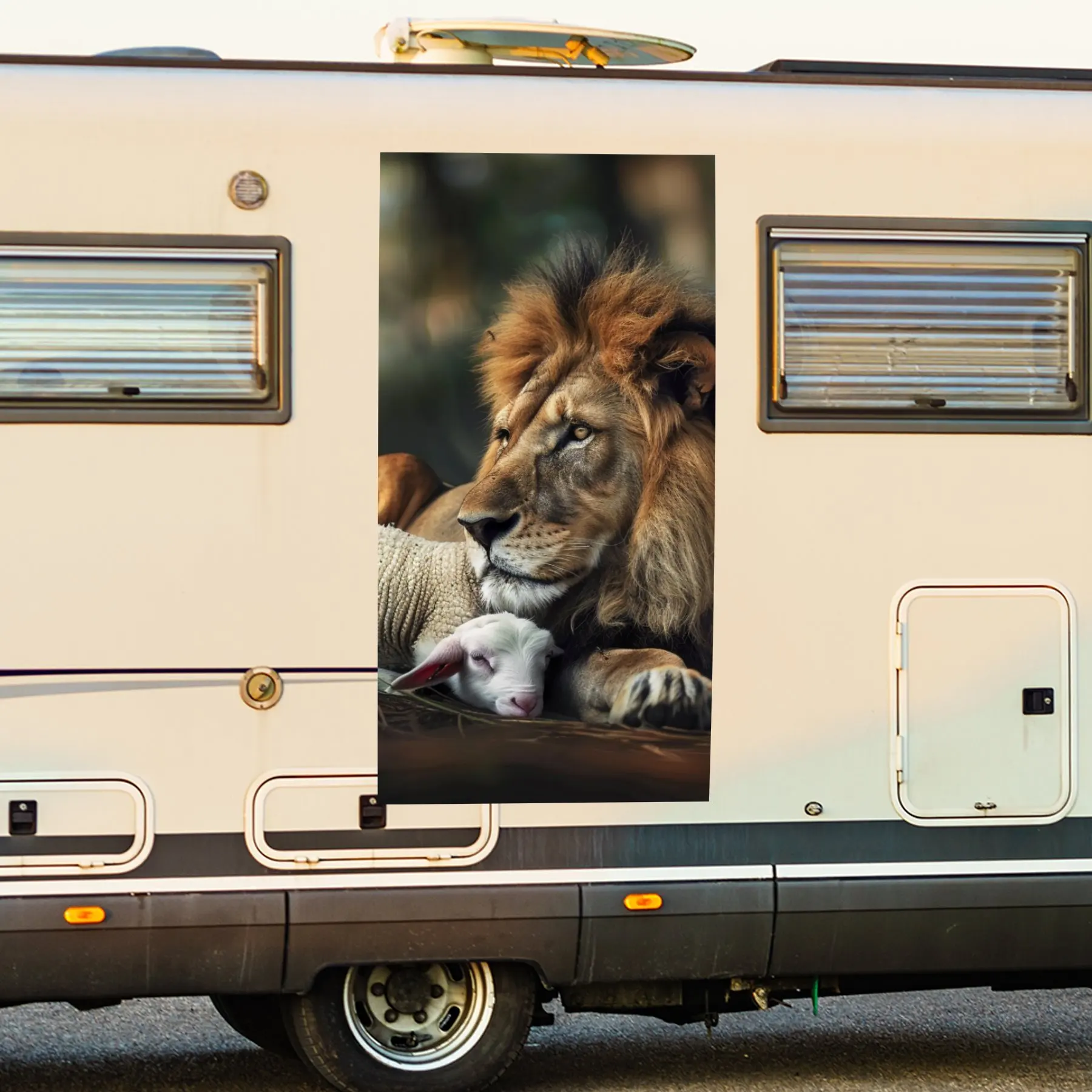 

Lion and Lamb Harmony Car Sticker,Vinyl Decal for motorhome car door, Waterproof Self-Adhesive Vinyl Stickers, Decoration Protec