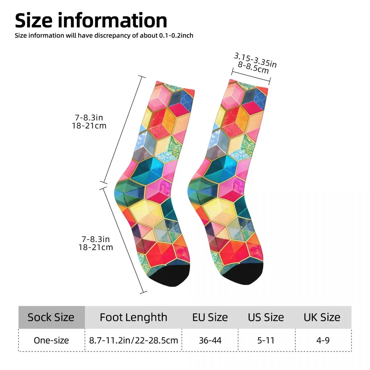 Crystal Bohemian Honeycomb Cubes - Colorful Hexagon Pattern Men's Socks Vintage Harajuku Street Style Novelty Seamless Crew Sock