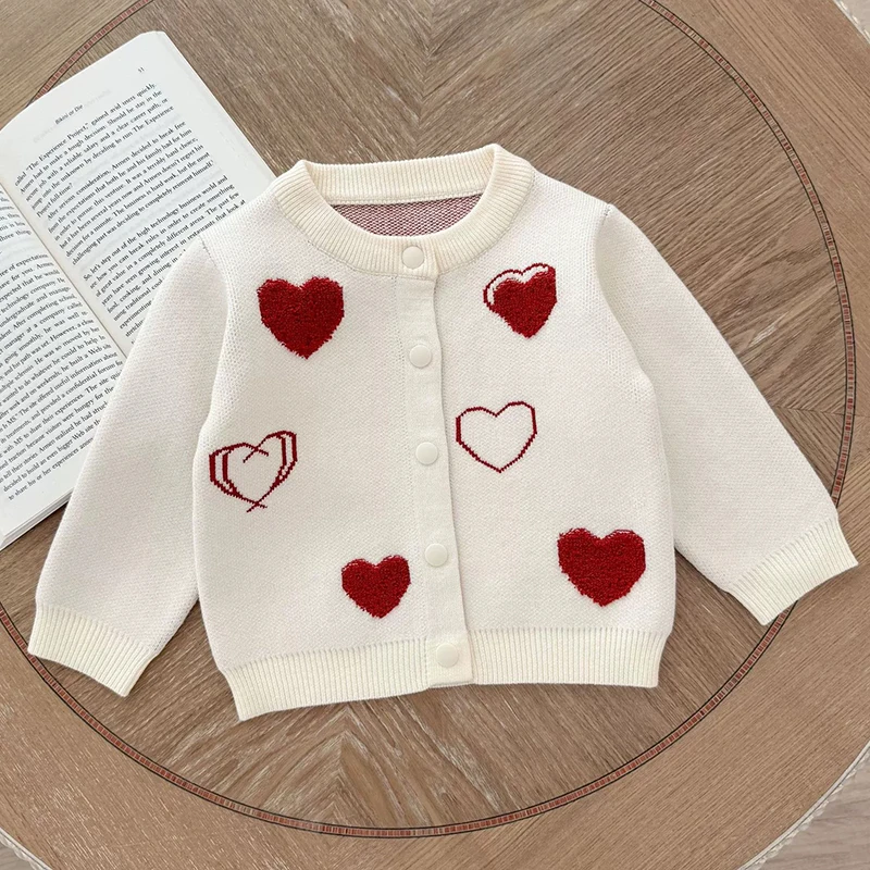 عيد الميلاد الوليد طفلة محبوك الخريف سترة طويلة الأكمام الشتاء سترة الصلبة فضفاض القلب بلايز عادية 3M-6Y الاطفال الملبس #3