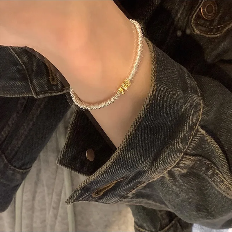 925 Sterling Silver Temperament Exquisite Golden Triangular Beads Bracelet for Women Girls Fashion Korean Fine Jewelry Wholesale