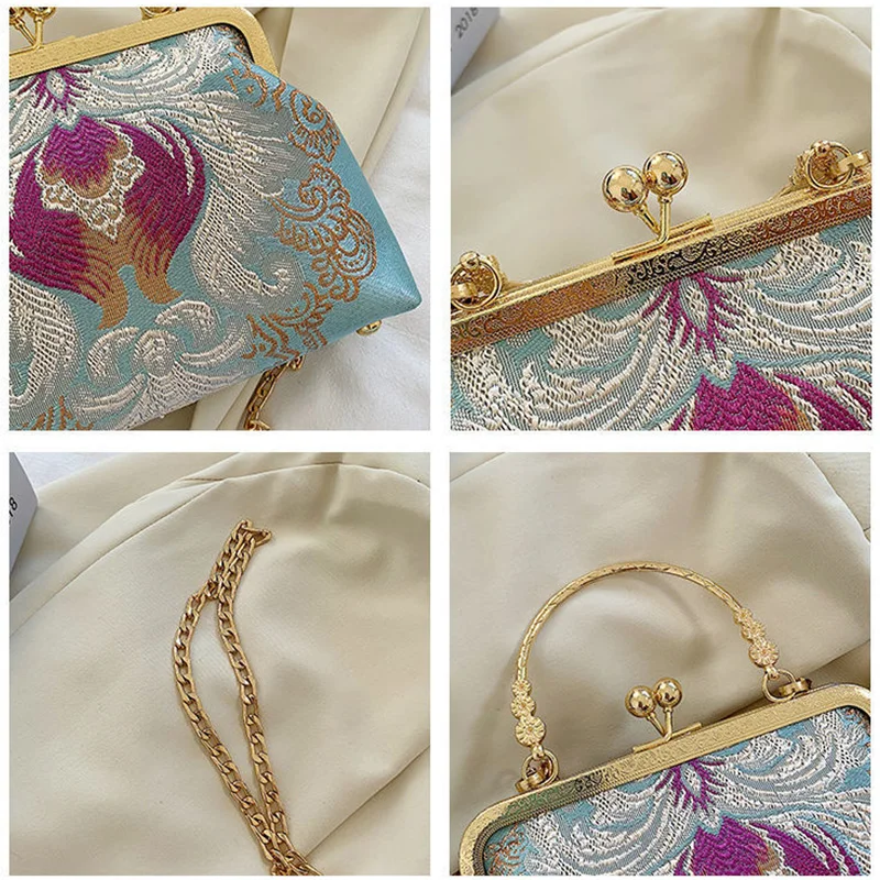 New Women's Casual Cheongsam Bag Vintage Buckle Shell Shoulder Bags 2023 Fashion Travel Handbag Makeup Storage Package Wallet