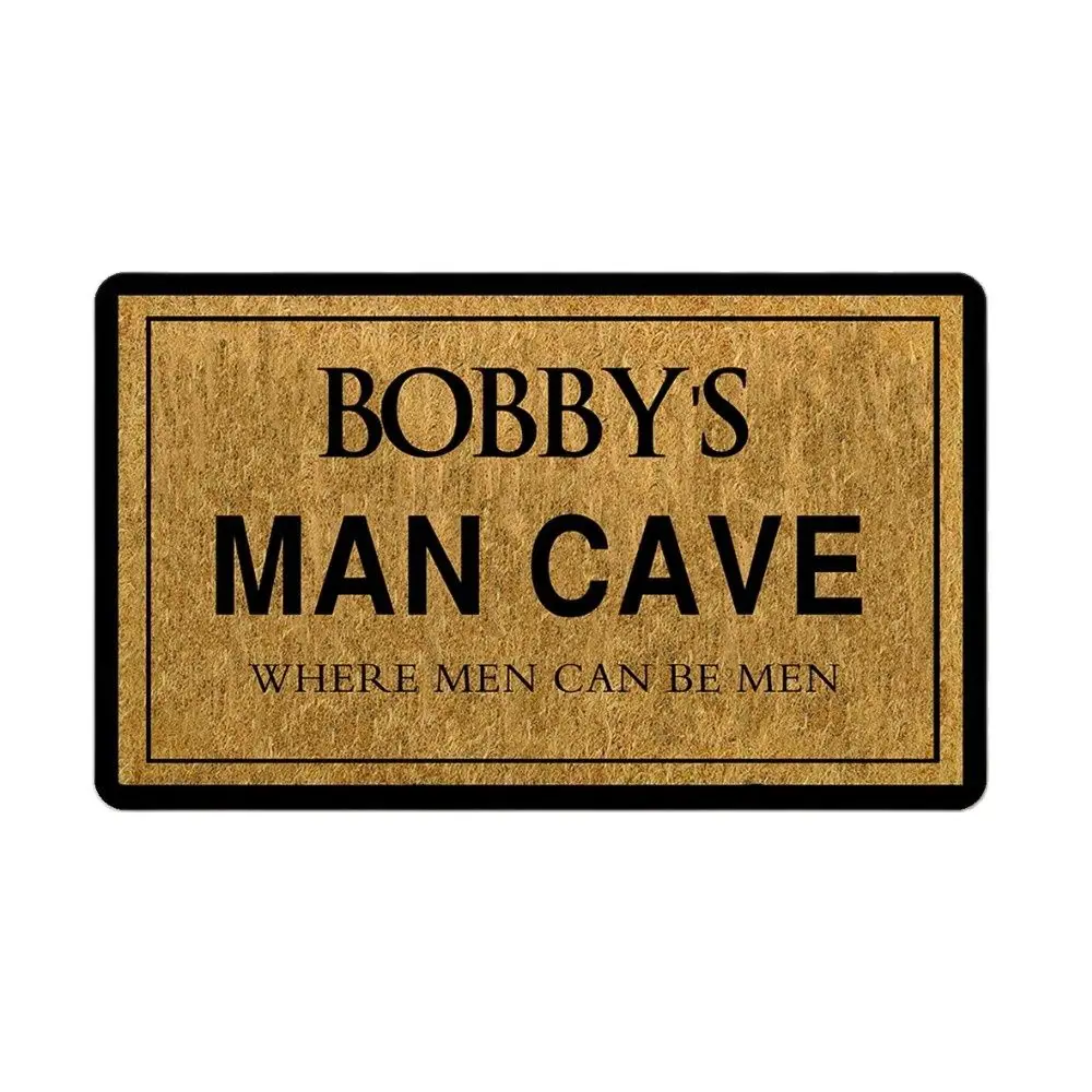 Bobby's Man Cave Where Men Can Be Men Doormat Outdoor Porch Patio Front Floor Christmas Holiday Rug Decor Home Door Mat