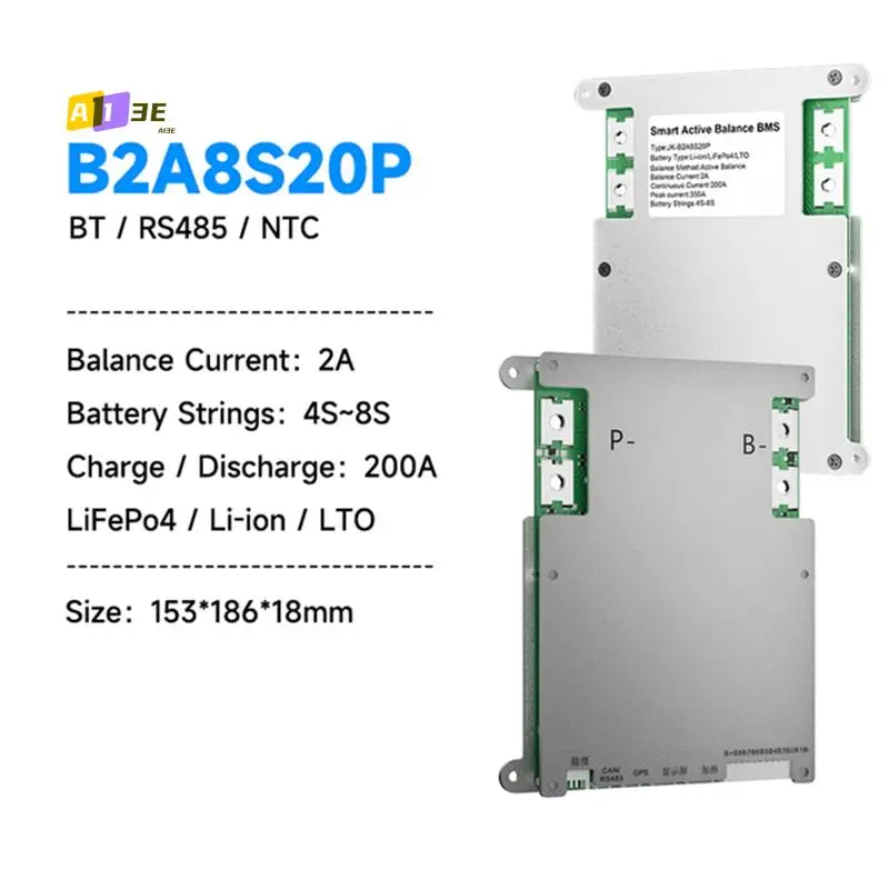 

A13E-Smart JK BMS B2A8S20P With BT CAN RS485 8S 24V 200A Lifepo4 Li- LTO Battery 3S-8S 2A Active Balance JK BMS