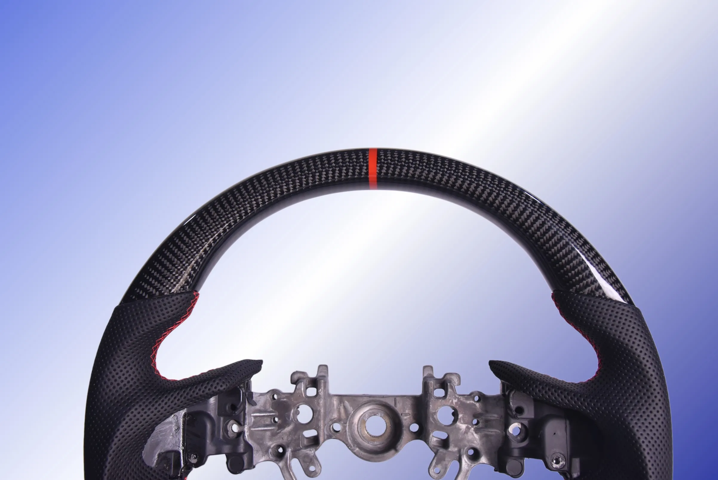 Glassy Carbon Fiber Steering Wheel for Subaru WRX & WRX STI 2015-2021, D-shaped Flat-bottom Perforated Leather