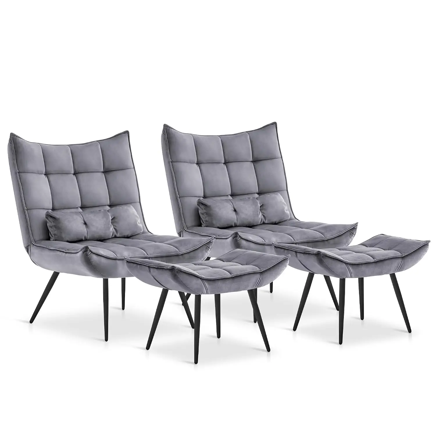 Velvet Wingback Chair & Ottoman Set 2 with Lumbar Pillow Armchair Footrest Living Room Bedroom, Customized