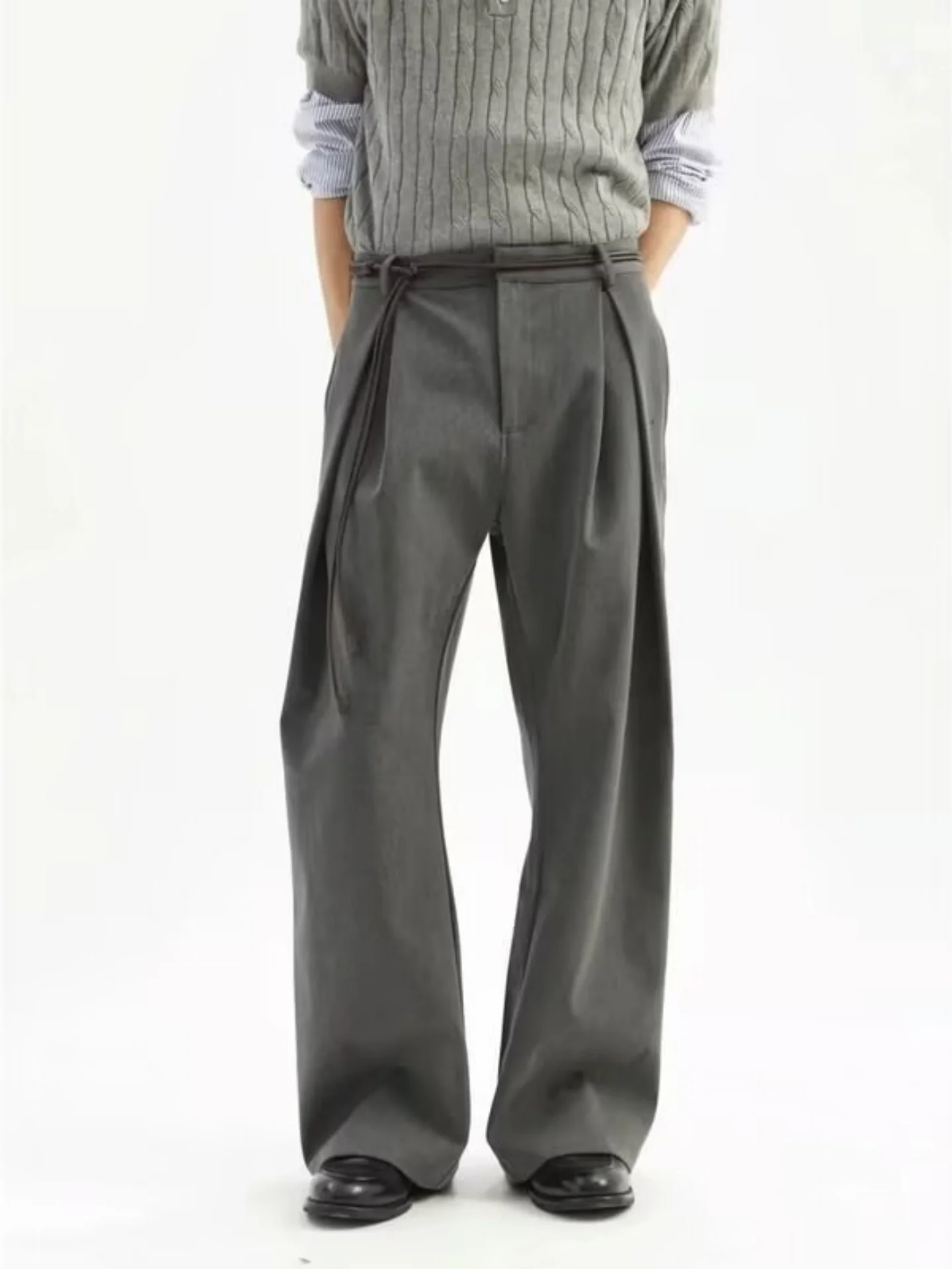 Elegant A-Line Pleated Knife- Men's Casual Pants Loose Design Commute Comfortable Straight Leg Trousers for Youth
