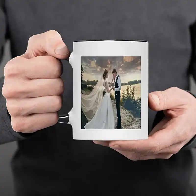 Customizable double-sided photo/logo elegant coffee cup—ideal for employee gifts, business promotions, weddings, and anniversari
