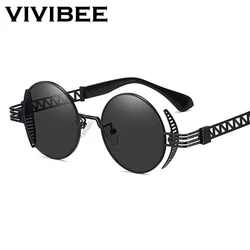 Occhiali da sole Steampunk rotondi VIVIBEE per uomo 2024 accessori in metallo per donna retrò occhiali Punk a specchio UV400 gotici
