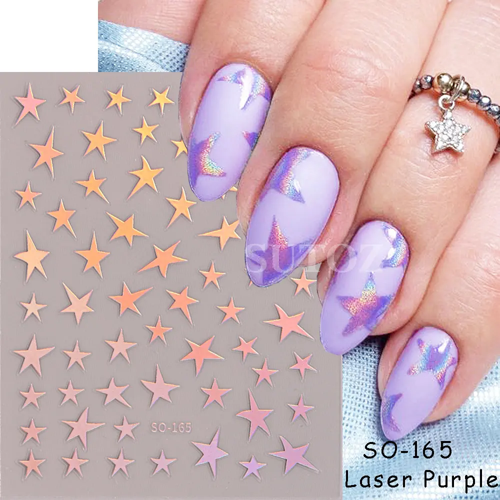 3D Silver Star Nail Art Stickers Hollow Cross Star Nail Decals Metallic Effect Y2K Charms Fashion Sliders For Manicure GLSO-165