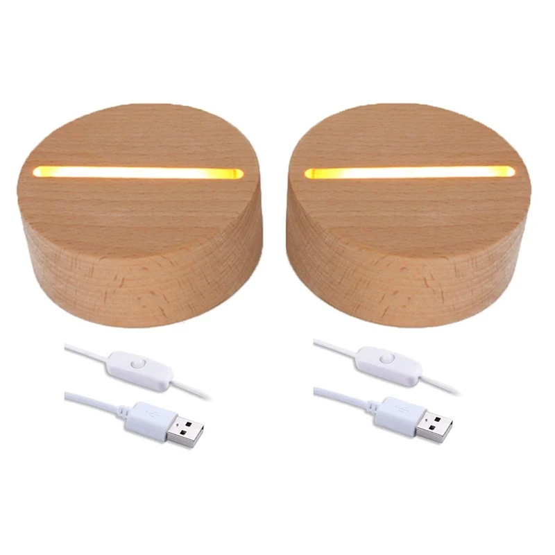 

4 Inch Wood Display Pedestal, Round Led Lights Display Base,Acrylic Wooden Lighted Base Stand For Crystal Display 2Pcs