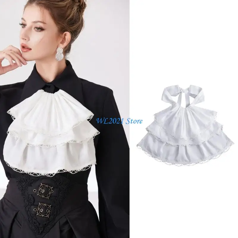 

G5GC Courtstyle Lace Trim Drape Detachable Collar Victorian Colonial False Collar