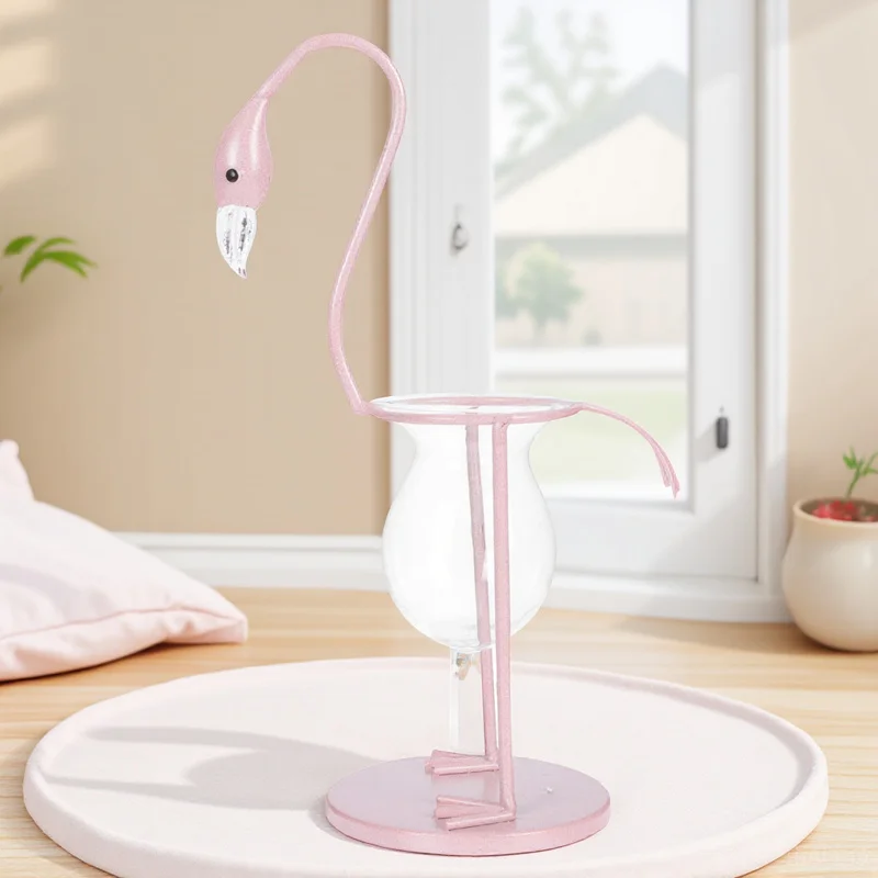

1Pcs Flamingos Shaped Glass Vase Sturdy Iron Stand Hydroponic Display Rack Compact Desk Decor for Living Room Bedroom