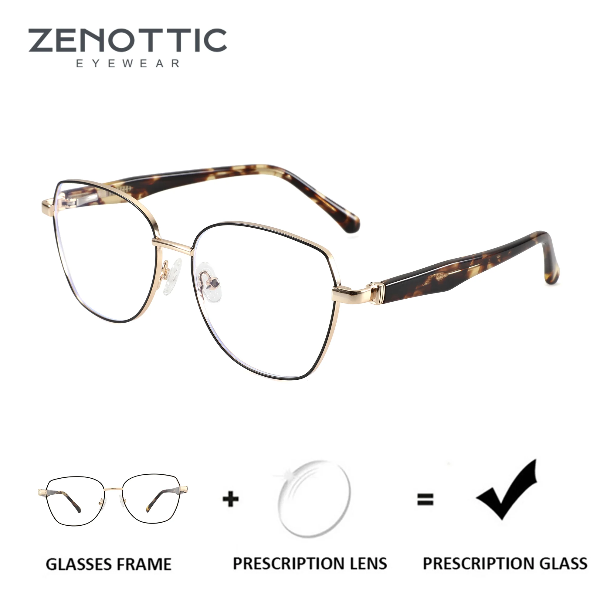 ZENOTTIC (taille M) Lunettes de vue pour femmes en métal avec monture papillon, verres progressifs multifocaux, lunettes de myopie. 1