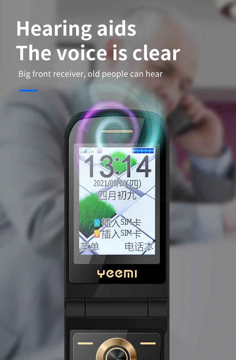 YEEMI K21+ LTE 4G Flip Mobile Phone 2.4'' Screen 1100mAh Large Button Loud Voice For Elderly Cellphone MP3 MP4 SOS LED Light