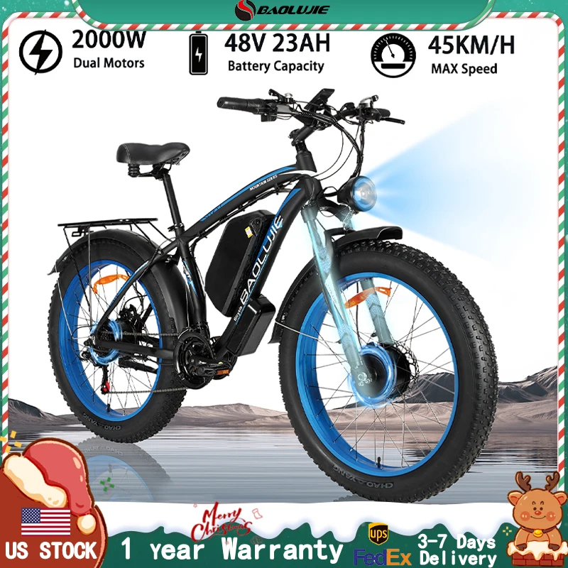 

BAOLUJIE 2602/S1 Ebike 500W/3000W Motor/Dual Motor Electric Bike 28MPH Electric Bicycle Fat Tire UL2849 Mountain Bike for Adult